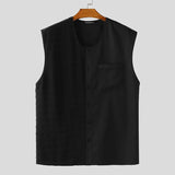 WIAOFELLAS  -  Men Shirt Solid Color O-neck Sleeveless Summer Button Casual Men Clothing Streetwear 2025 Loose Fashion Male Shirts