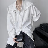 Wiaofellas  -  Niche Design Men Clothing Zipper High-end Shirt Men Solid Color Long Sleeve Casual Korean Fashion Loose White Shirts for Men