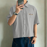 Wiaofellas  -  Men's Shirt Solid Color Streetwear Lapel Short Sleeve Tops Summer Men Clothes Loose Korean Style Fashion Shirts For Man