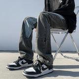 WIAOFELLAS  -  Patchwork Jeans Men Vertical Panelled Streetwear American Style Oversize Straight Spring Autumn Handsome Mopping Trousers Cozy