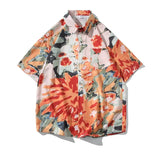 Wiaofellas  -  Summer Men's Hawaiian Shirt Oversized Short Sleeve Tops Clothes Male Korean Fashion Printing Thin Silky Casual Beach Blouser