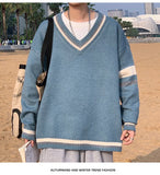 WIAOFELLAS  -  Autumn Winter New Men's Korean Loose Knitted V-neck Casual Sweater Outdoor Fashion Trend Comfortable Breathable Hoodie