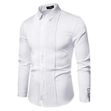 Wiaofellas  -  Men's Long Sleeved Shirt with British Style Lapel Pleated Men's Uniform, Formal Dress, Shirt, and Base Shirt