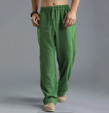 WIAOFELLAS  -  Fashion Summer New Men's Cotton Linen Casual Pants Breathable Loose Trousers For Male Solid Elastic Waist Long Sweatpants S-5XL