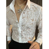 Wiaofellas  -  Men's Slim Fit Shirt Spring Transparent Long Sleeved Shirt Men Nightclub Sexy Casual Social Party Shirt
