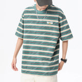 Wiaofellas  -  Summer new men's casual striped short-sleeved T-shirt pure cotton loose base shirt