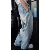 WIAOFELLAS  -  Men's Baggy Wide Legs Jeans Korean Fashion Streetwear Light Blue Patchwork Trend Y2K Loose Pants Washed Male Trousers