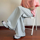 WIAOFELLAS  -  Plaid Design Men's Casual Pants Korean Style Pleated Quick-dry Bottom Drawstring Straight Wide Leg Male Trousers
