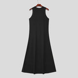 WIAOFELLAS  -  Men Tank Tops Solid Color O-neck Sleeveless Long Style Tops Hollow Out Sexy Streetwear Summer Men Clothing Male Vests