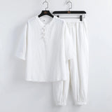 WIAOFELLAS  -  Summer Men Retro Chinese Style Shirts +Pants Kung Fu Uniform Fashion Casual T-Shirt Trousers Male Tang Suit Men Sets
