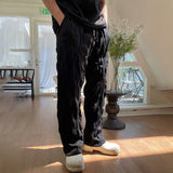 Wiaofellas  -  Mens Casual Pleated Straight Pants Genderless Summer New Arrival Fashion Personalized Solid Color Versatile Pants Unisex