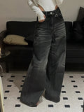 Wiaofellas  -  Vintage Black Wide Leg Jeans Women Oversized High Street Korean Fashion Baggy Denim Trousers Grunge Y2k Female Hip Hop