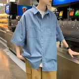 Wiaofellas  -  Summer Lightweight Men's Denim Shirt Short Sleeve Casual Loose Vintage Coat