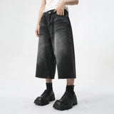 Wiaofellas  -  Korean Style Design Male Jeans Calf-length Pants Loose Wide Leg Trousers Straight Solid Color New Male Bottom Summer