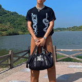 WIAOFELLAS  -  Men's Casual T-Shirt Fashionable Trendy Hip-Hop High Street Y2k Retro Snake Pattern Loose Cotton Top Spring And Summer