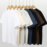 WIAOFELLAS  -  Solid Cotton Men's T-shirts Short-sleeved Round Neck Black Beige T-Shirt Classic Heavyweight Oversized Tees Tops