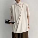 WIAOFELLAS  -  New Chinese Style Men's Shirts Button Design Solid Color Menswear Short Sleeved Loose Male Clothing Personalized