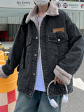 Wiaofellas  -  Autumn Winter Lamb Velvet Denim Jaet Men's Trendy Casual Japanese Sle Retro Cool American High Street Loose Fce Lined