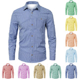WIAOFELLAS  -  Casual Shirt Plaid Print Top Basic Men'S Long Sleeve Single Breasted Casual Versatile Lapel Basic Suitable For Work Daily Wear