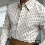 Wiaofellas  - Contrasting Stripes Button Up Shirt For Men Dress Long Sleeve Shirt Spring Men Gentleman's  Business Social Luxury Formal Shirt