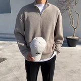 WIAOFELLAS  -  Half Turtleneck Zipper Sweater Men's American Style Retro Loose Shoulder Long Sleeve Pullover Sweater Jacket