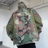 Wiaofellas  -  Workwear Camouflage Hooded Cotton Jacket Loose American Long Sleeve Contrast Color With Hat Male Tops