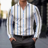 Wiaofellas  -  Men's Casual Striped Print Long Sleeve Shirt Turn-Down Collar Lightweight Business Daily Tops