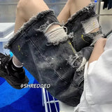 WIAOFELLAS  -  2025 Men's Summer New Fashion Thin Loose Short Pants Male Ripped Hole Denim Shorts Men High Waist Straight Jeans Shorts P897