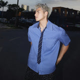 WIAOFELLAS  -  Plaid Design Men's Shirts Fake Tie Design Pocket Short Sleeved Contrast Color Casual Single Breasted Loose Male Top