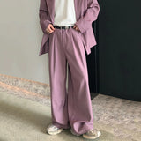 WIAOFELLAS  -  Fashion Elegant Suits Men Two Piece Trend Set Niche Design Korean Shoulder Pad Coat Male Loose Wide Leg Pants