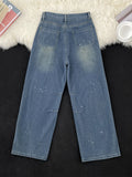 WIAOFELLAS  -  Retro American Casual Embroidered Loose Wide Leg Jeans Men Women Spring Autumn Trendy Brand High Waist Straight Tube Pants