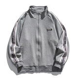 Wiaofellas New men's stitching stand-up collar sweater couple tide brand ins loose casual jogging jacket top black gray dark gray