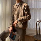 WIAOFELLAS  -  Trendy Solid Color Men's Sweater Polo Shirts 2025 Autumn Winter New Casual Long Sleeve Knitted Jumpers Men Fashionable Sweaters