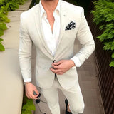 Wiaofellas  -  Suits For Men Wedding 2 Pcs Slim Fit Italian Style Formal Bridegroom Best Man Prom Beige Groom Tuxedo Jacket With Pants