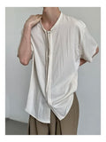 WIAOFELLAS  -  Shirts for Men Summer New High-end Advanced Designed Loose Niche Japanese Retro Style Solid Collarless Short-sleeved Shirt