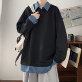 Wiaofellas  -  Loose Fit Men's Hoodie Spring Striped Patchwork Shirt Collar Jacket Casual Spring Fashion Plus Size Outerwear