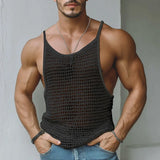 WIAOFELLAS  -  Men Tank Tops Mesh Sleeveless Hollow Out Casual Male Vests Streetwear 2025 Solid See Through Summer Sexy Men Clothing