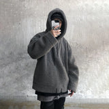 Wiaofellas Mens Casual Warm Sweatshirt Hooded Jacket Autumn And Winter American High Street Fashion Large Size Solid Color Plush Hoodie