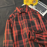 WIAOFELLAS  -  Boyfriend Button Long Sleeve Turn-down Collar Checkered Men's Clothing Spring Autumn Contrast Color Cardigan Shirt Coast Tops