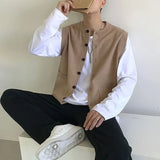 WIAOFELLAS  -  Simple Japanese Retro Sweater Vest Jacket Men's Knitted Cardigan Exterior Vest Trendy
