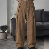 Wiaofellas  -  Fashion Men's Loose High-Waist Embroidered Casual Pants Wide Leg Long Trousers Summer New Arrival Draped Print Straight Pants