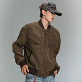 WIAOFELLAS  -  Streetwear Cleanfit Stand Windbreaker Corduroy Jacket for Men Front Pockets Solid Casual Loose Outwear Coat Oversized