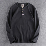 Wiaofellas  -  Plus Size Simplicity Street Casual T Shirt Men's Spring Autumn Long Sleeve Solid Fashion Tops Vintage High Street Men Clothing