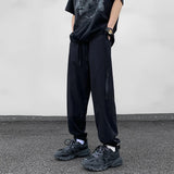 WIAOFELLAS  -  Men's Clothing Spring Autumn Solid Color Elastic Pockets Zipper High Waisted Casual Trousers Bloomers Sweatpants Vintage Pants
