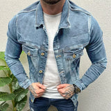 WIAOFELLAS  -  Autumn Trendy Mens Denim Jacket Coats Slim Fit Long Sleeve Button-up Vintage Jean Jackets Men Streetwear Fashion Denim Coat