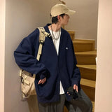 WIAOFELLAS  -  Casual Sweatshirt Men Cardigan Spring Autumn Japanese College Single-Breasted Loose Couple Jacket Fashion V Neck Solid Coat