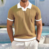 WIAOFELLAS  -  Summer Men's Knitted Polo Shirt Casual Splicing Color Turn-down Collar Clothes Solid Short Sleeve Tees Shirt For Male Luxury Top