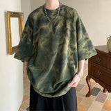 Wiaofellas  -  Tie-dye Short-sleeved T-shirt for Men Retro Trendy Street-friendly Loose Three-quarter Sleeve Top
