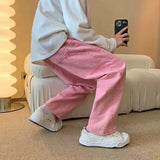 Wiaofellas  -  New Fashion Pink Baggy Men Cargo Jeans Pants Elegant Straight Casual Women Solid Long Trousers Y2K Clothes Pantalon Homme