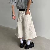 WIAOFELLAS  -  New Summer Men's Casual Shorts Solid Color Splicing Raw Edge Casual Bottom Straight Leg Loose Male Trousers Simple